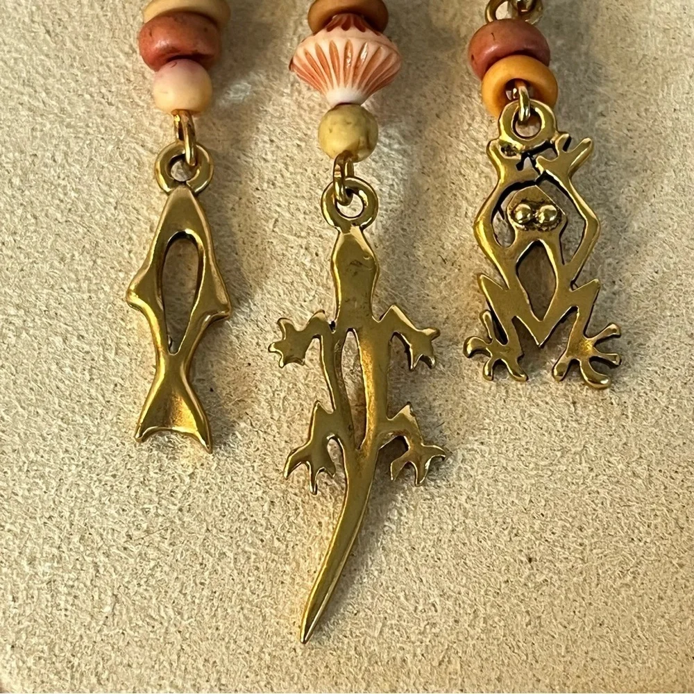 Vintage Gold Charm Brooch with Animal Pendants